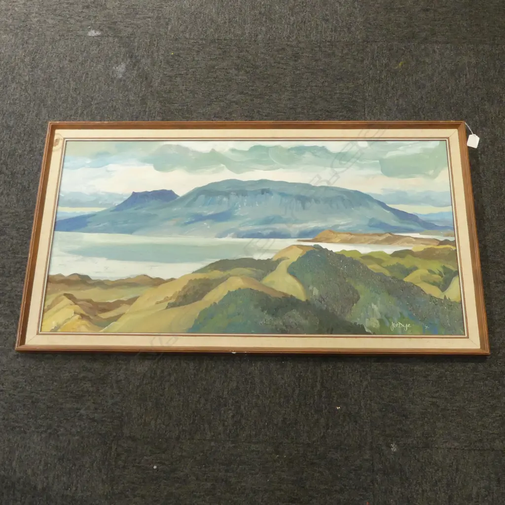 J. W. DYE 'TARAWERA MOUNTAIN' OIL ON BOARD '74, 460x880mm Image 1++