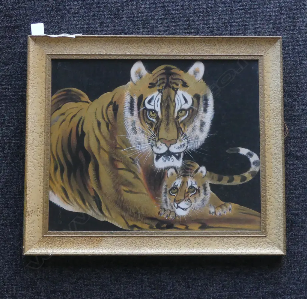 SIGNED ORIENTAL ARTWORK TIGER & CUB H410 L480MM Image 1++