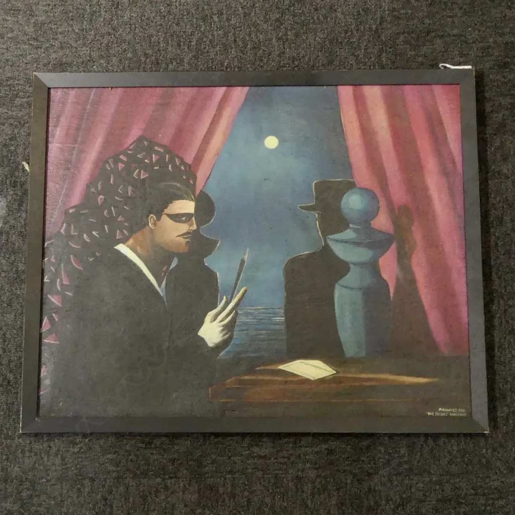 MICHAEL DOWNEY 'THE SECRET ADVERSARY' ACRYLIC ON BOARD, 1984 490x620mm Image 1++
