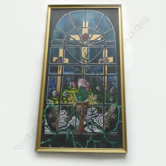 MICHAEL DOWNEY 'THE THIRTEENTH TOWER' ACRYLIC ON BOARD 1990 1140x580mm