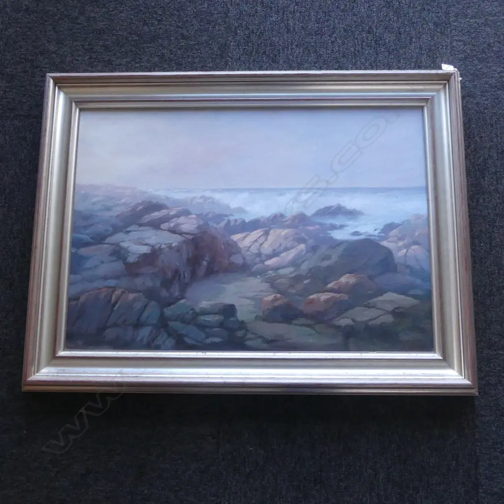 K. DARL, ROCKY COASTAL LANDSCAPE AT DUSK, OIL ON CANVAS 510x730mm Image 1++
