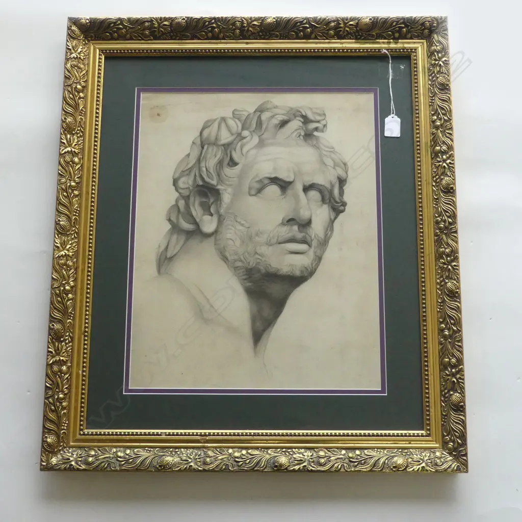 ARTIST UNKNOWN, CLASSICAL HEAD OF A MAN, PENCIL DRAWING, 470x370mm Image 1++