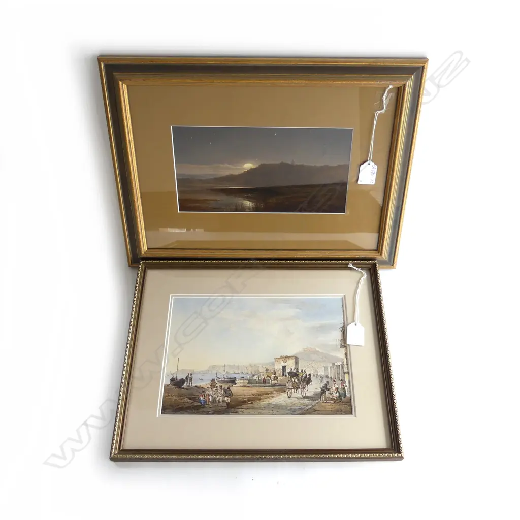 SIGNED WC EURO HARBOUR SCENE 180x250mm A. GILBERT, MOONLIT SCENE OIL 1878 130x250mm Image 1++