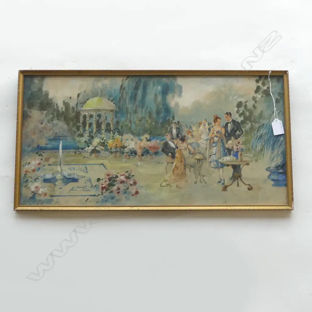 ARTIST UNKNOWN 'A SPANISH GARDEN PARTY' GOACHE ON FABRIC, 300x600mm Image 1++