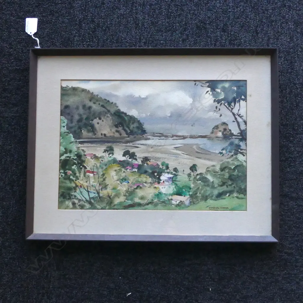 W/C WAIWERA BEACH SIGNED EMERSON PORTER H380 L490MM Image 1++