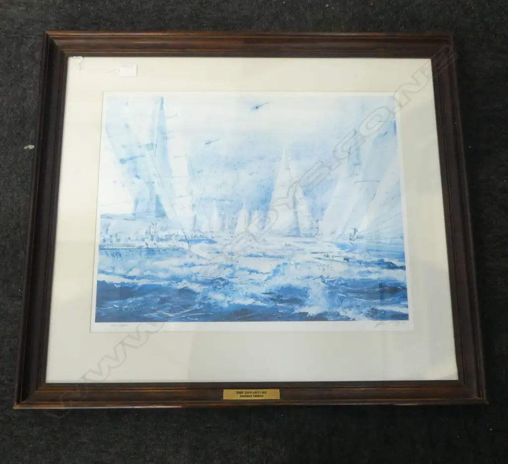 SIGNED NUMBERED PRINT THE DEPARTURE AUCKLAND HARBOUR H650 L760MM Image 1++