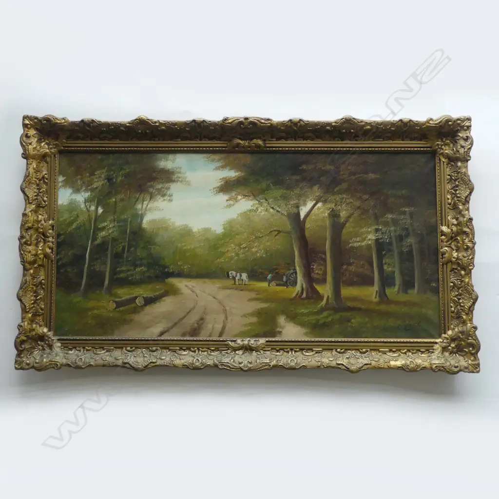 SIGNED FOREST LANDSCAPE, OIL ON CANVAS 380x780mm Image 1++