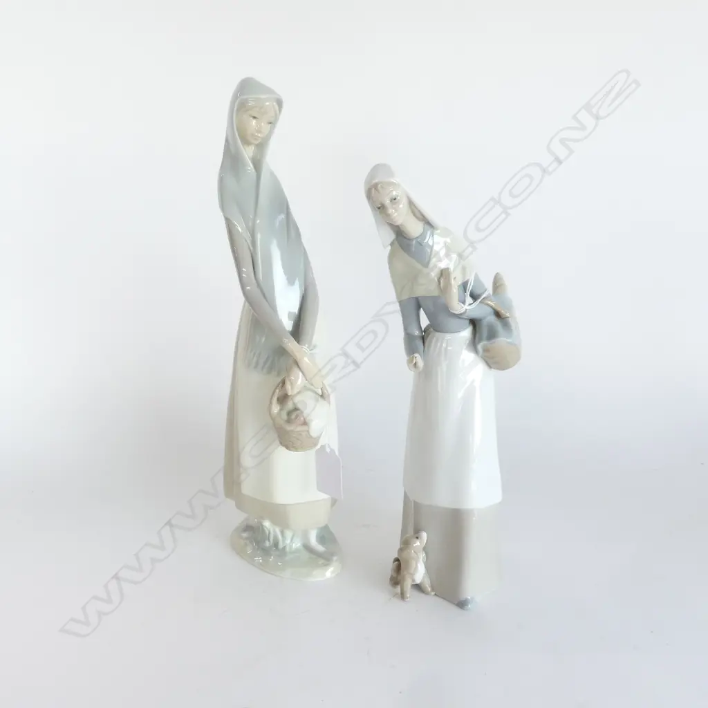 2 PCS LLADRO; GIRL w BASKET H.240mm & GIRL w PUPPY AT FEET H.280mm Image 1++