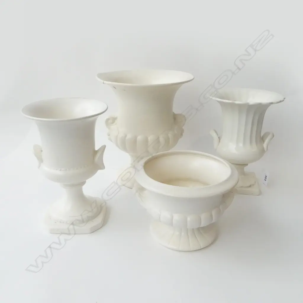 4 WHITE VASES; 3 CROWN LYNN (LARGEST REPAIRED H.230mm) + BESWICK Image 1++