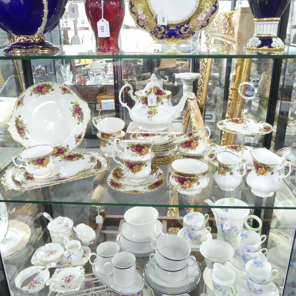 29 PCE ROYAL ALBERT OCR TEA SET: TEAPOT, 6 TRIOS, TENNIS SET, 2 TIER PLATE, 2 PLATES, 2 MILK, 2 SUGAR, SERVER Image 1++