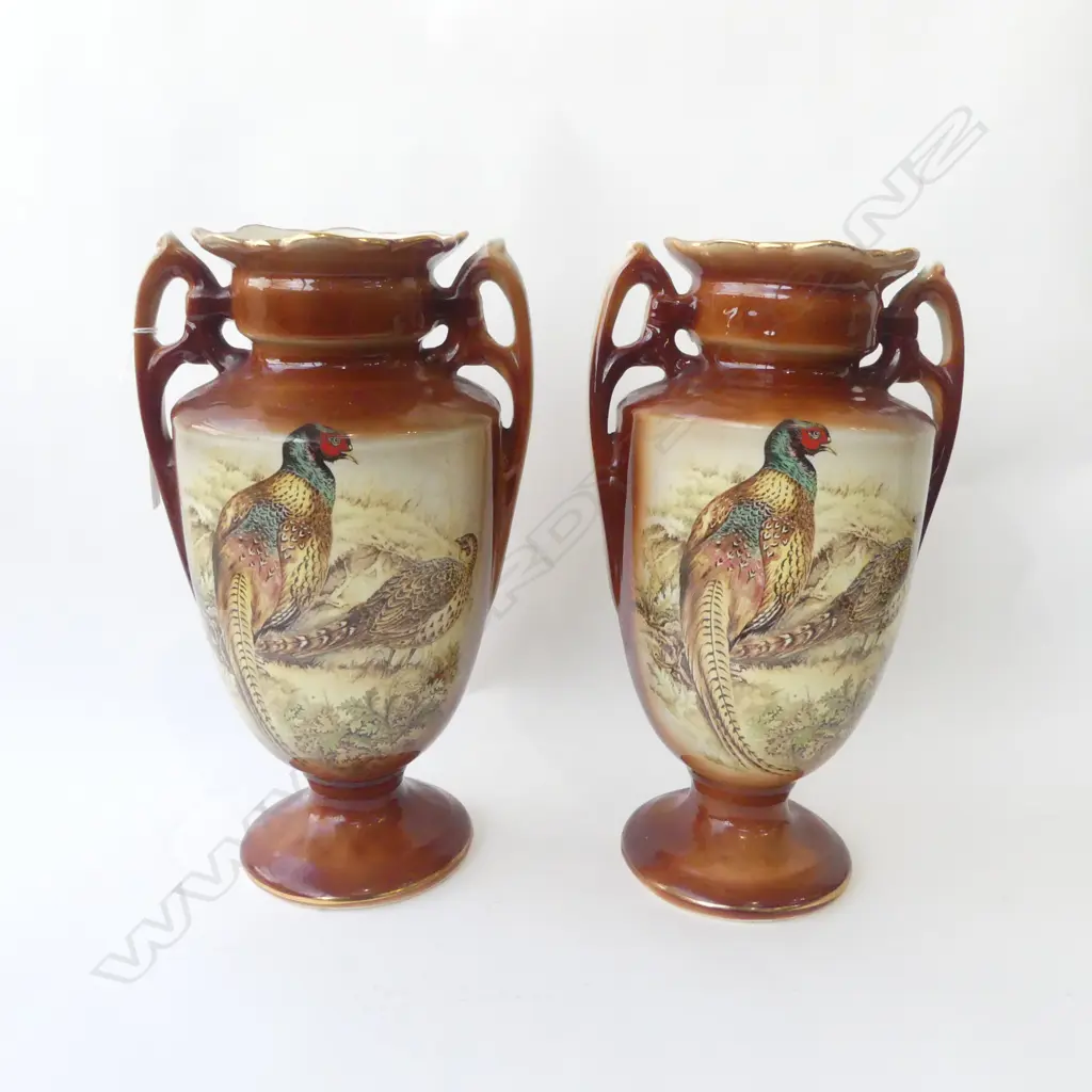 PAIR OF A.O.P ENGLAND CERAMIC PHEASANT VASES, H 330MM Image 1++