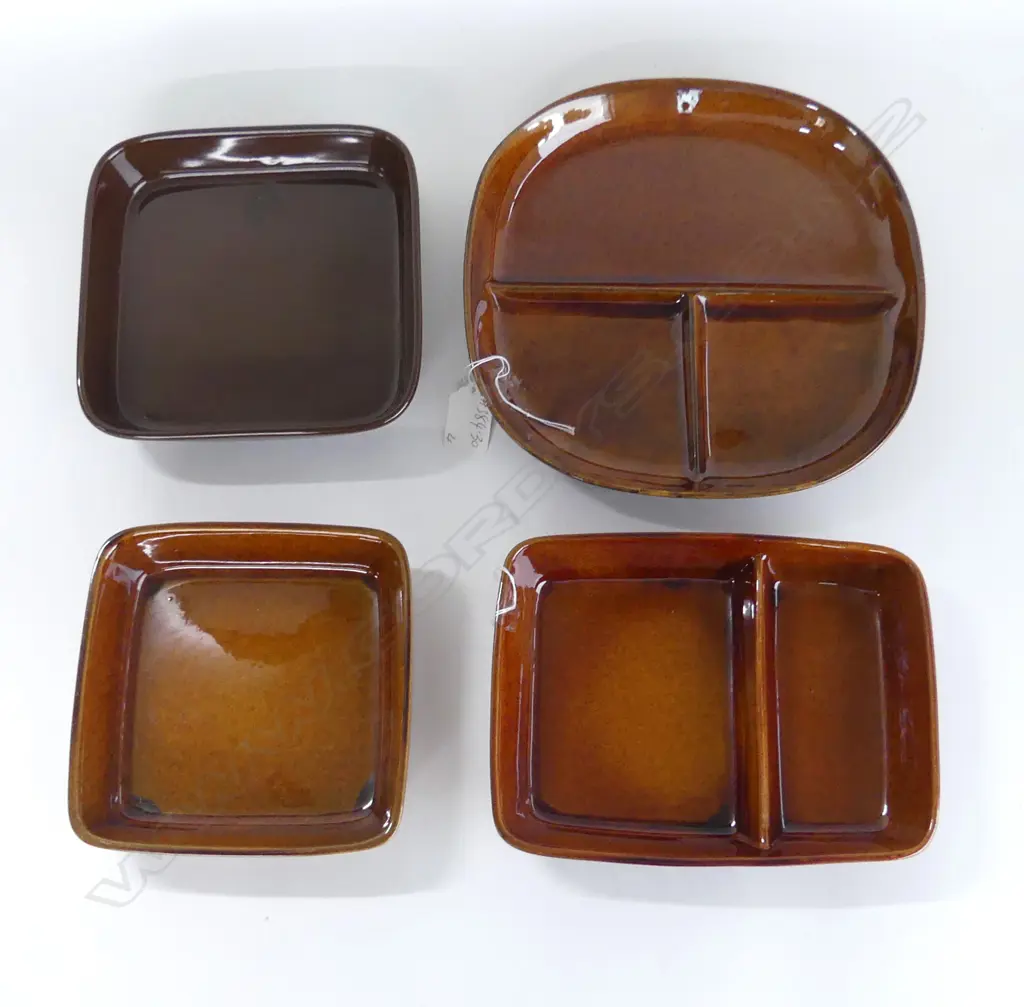 FOUR CROWN LYNN SQUARE & SECTIONED 70S HORS D'OEURVES DISHES, ONE AIR NEW ZEALAND  Image 1++