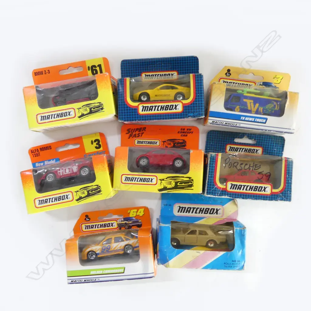 8 BOXED MATCHBOX CARS, INCLDS ROLLS ROYCE, PORSHE & TV NEWS TRUCK Image 1++