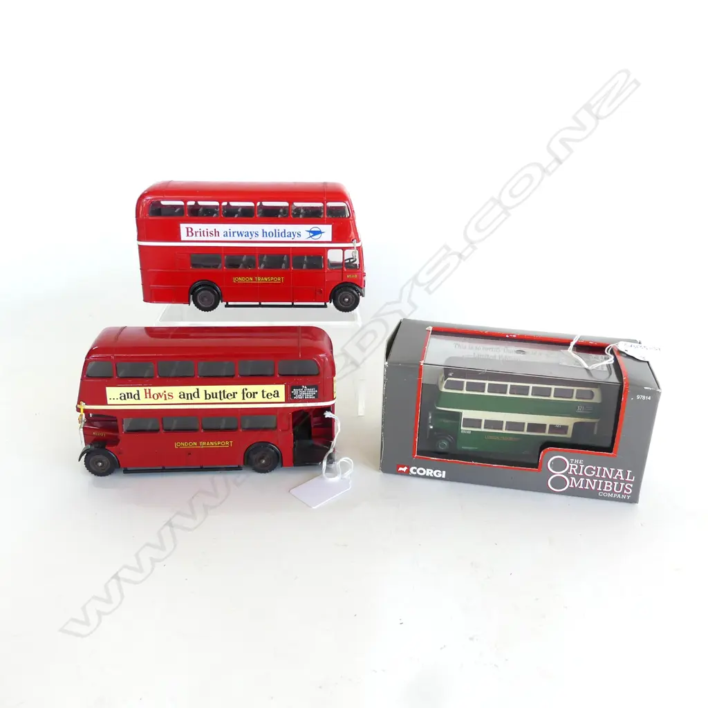 3 LONDON TRANSPORT DOUBLE DECKER BUS MODELS, ONE BOXED Image 1++