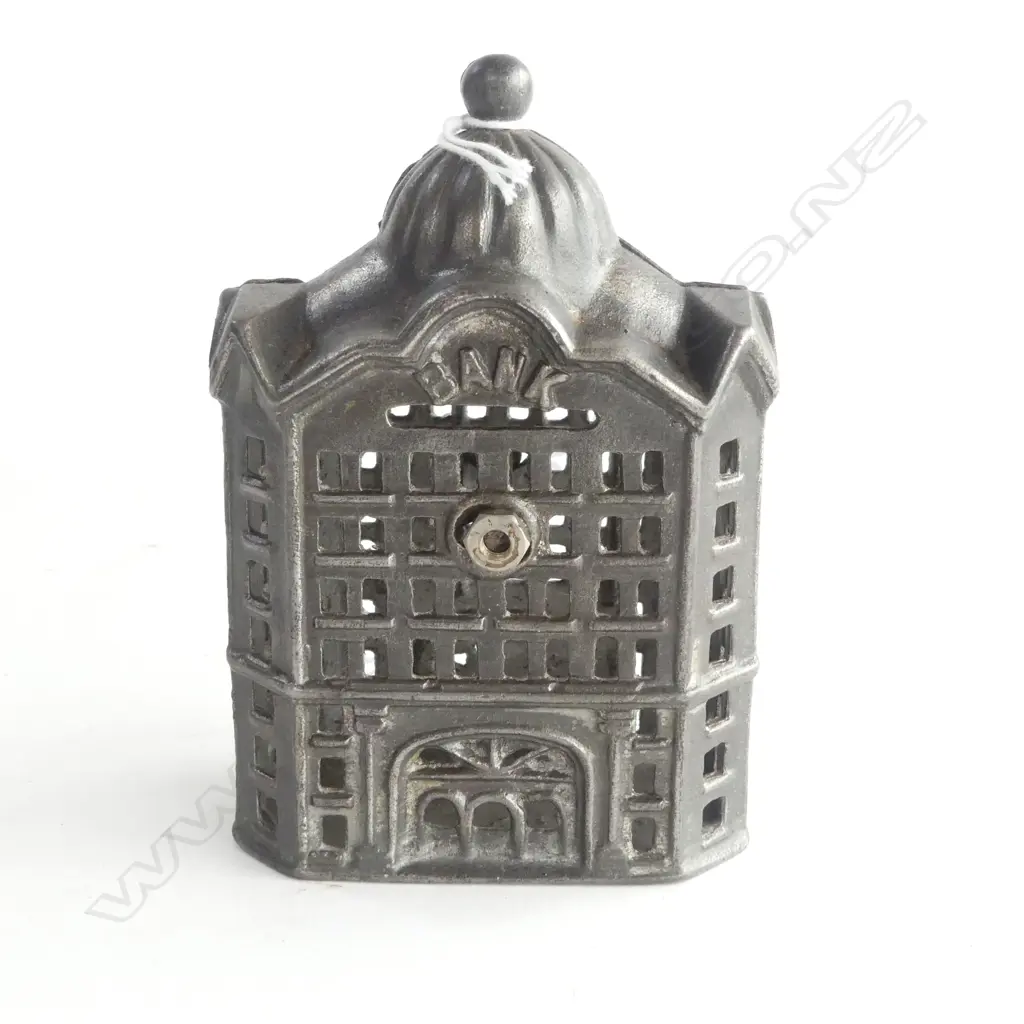 CAST IRON MONEY BANK c.1900, AS OLD DOMED BANK, RETICULATED, 80X40X120mm Image 1++