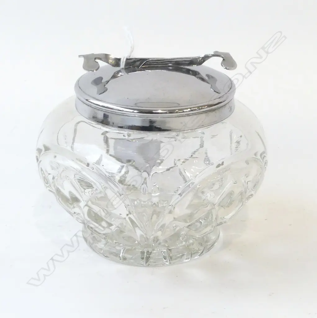 VINTAGE CUT GLASS SUGAR + TONGS Image 1++
