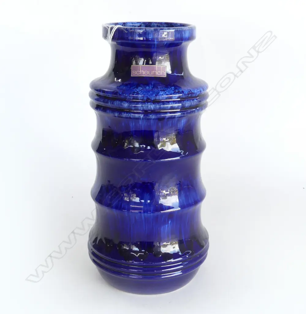 RETRO W. GERMAN SCHEURICH BLUE GLAZED VASE H.290mm Image 1++
