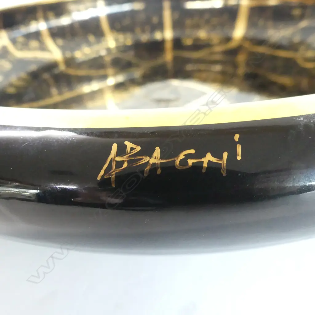 ALVINO BAGNI (ITALIAN) BLACK & GILT CERAMIC LGE BOWL SIGNED Dia.235mm Image 1++