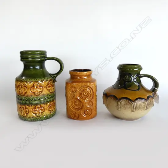 3 RETRO W. GERMAN VASES H.225mm