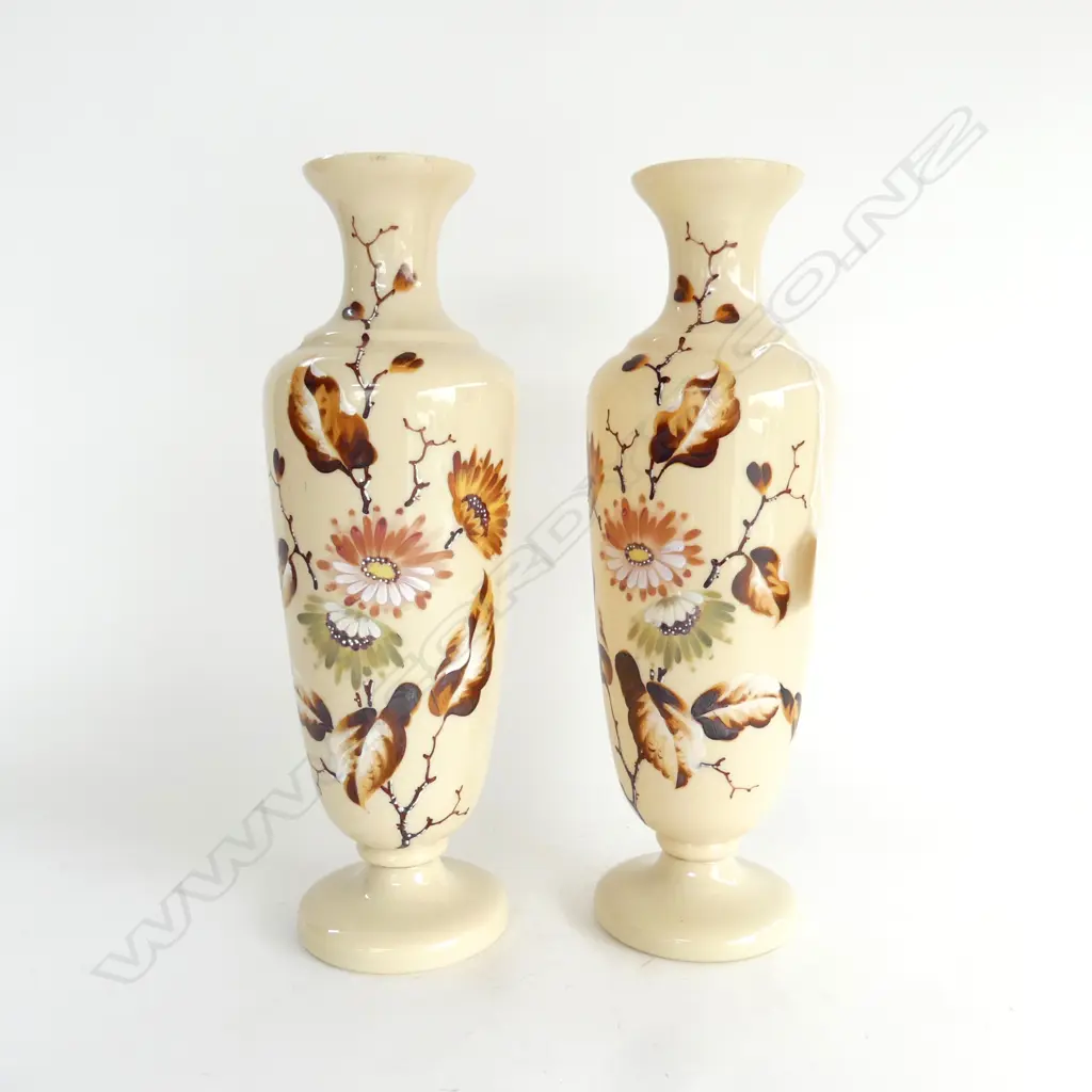 PR VICT APRICOT COLOURED GLASS VASES HAND PAINTED H370MM Image 1++