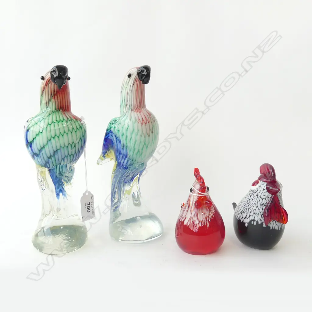 4 ART GLASS BIRDS INCL PARROTS + ROOSTERS H85-200mm Image 1++