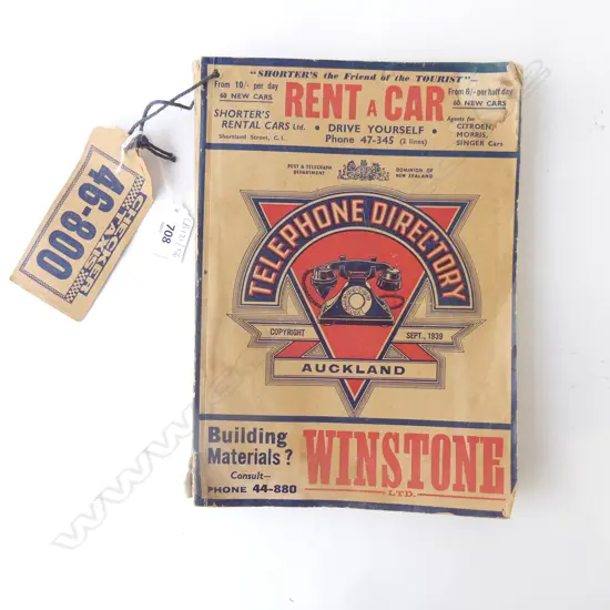 1939 AUCKLAND PHONE BOOK H.270mm