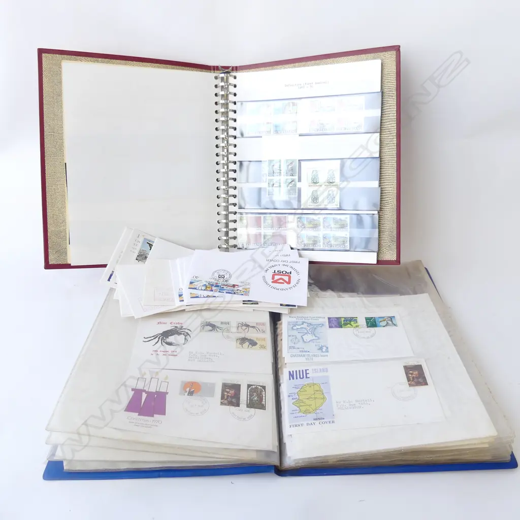 TWO STAMP ALBUMS,1970S, MAINLY NZ & PACIFIC ISLANDS. 1ST DAY COVERS Image 1++