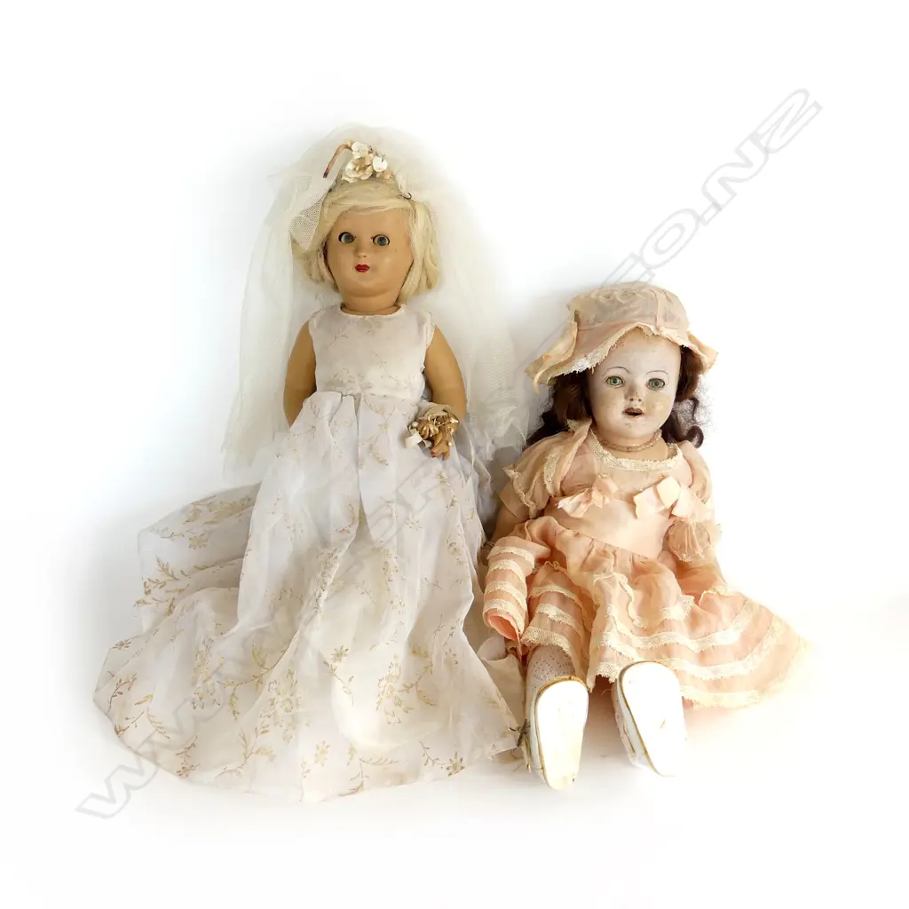2 COMPOSITE VINTAGE DOLLS L445MM Image 1++