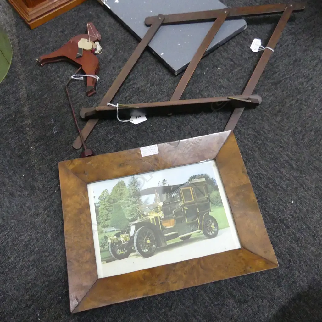 MOTTLED PICTURE FRAME WITH PIC OF VINTAGE CAR 285X370mm MUSIC STAND & RACING HORSE TABLE TOY  Image 1++