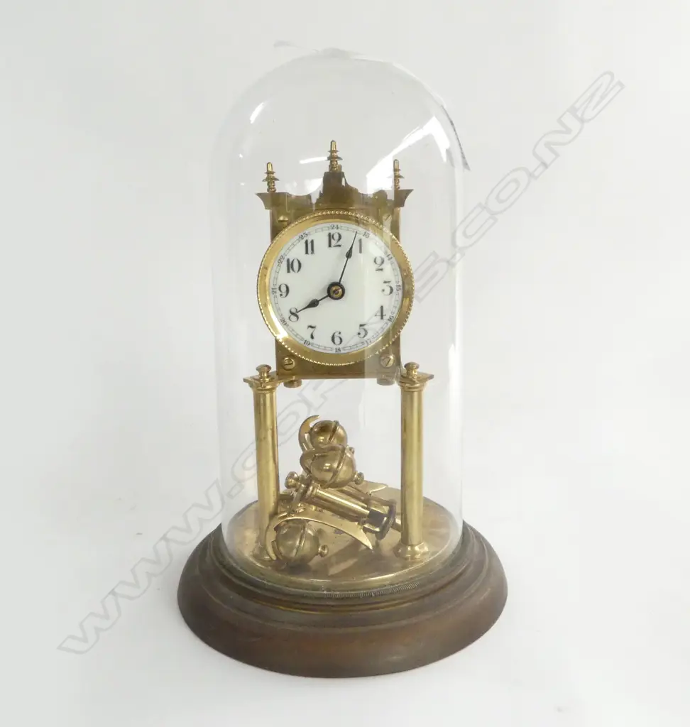 GLASS DOMED BRASS MANTLE CLOCK H300MM Image 1++