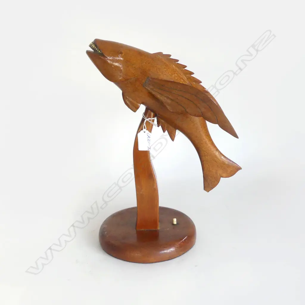 PITCAIRN ISLANDS FLYING FISH LAMP on pedestal base.. No electrical fitting H.365mm. small chip to tail Image 1++