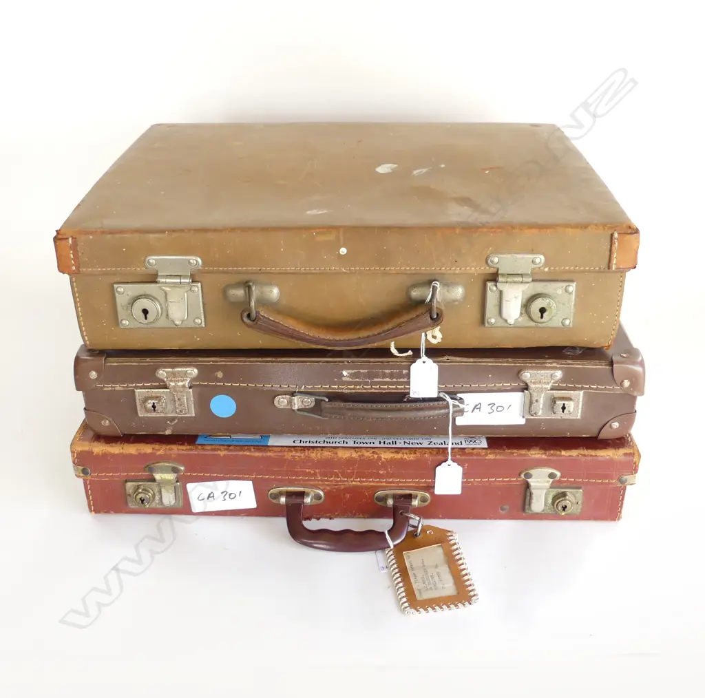 THREE SUITCASES TWO WITH LGE AMOUNT OF MASONS EPHEMERA  APRONS BADGES ETC. Image 1++