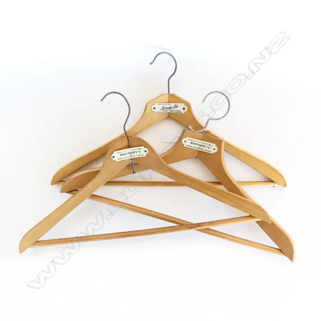 3 WOODEN CLOTHES HANGERS + 2 PRS EPAULETTES... Image 1++