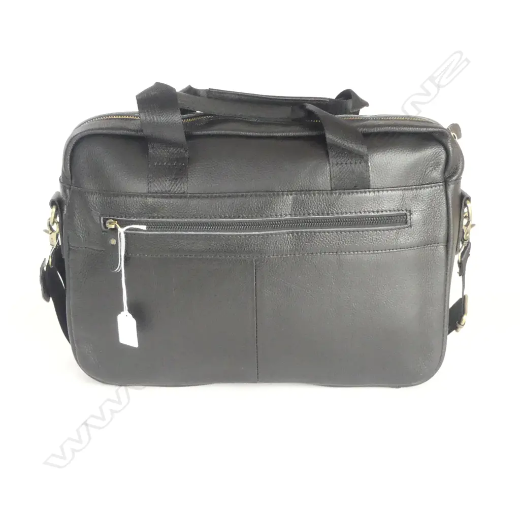 BLACK LEATHER BRIEFCASE BAG 400x290mm Image 1++