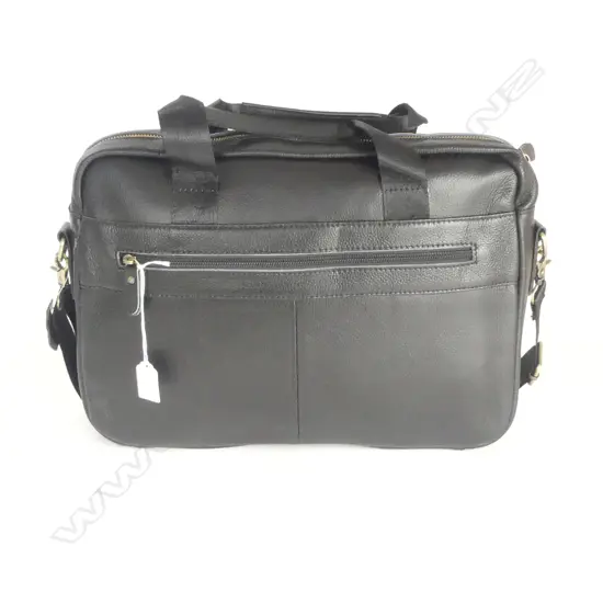BLACK LEATHER BRIEFCASE BAG 400x290mm