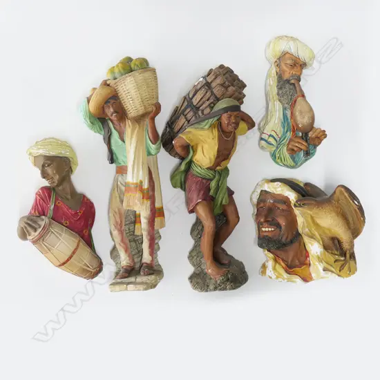 FIVE LG BOSSONS WALL PLAQUES, MALES FIGURES, TALLEST: H.380mm