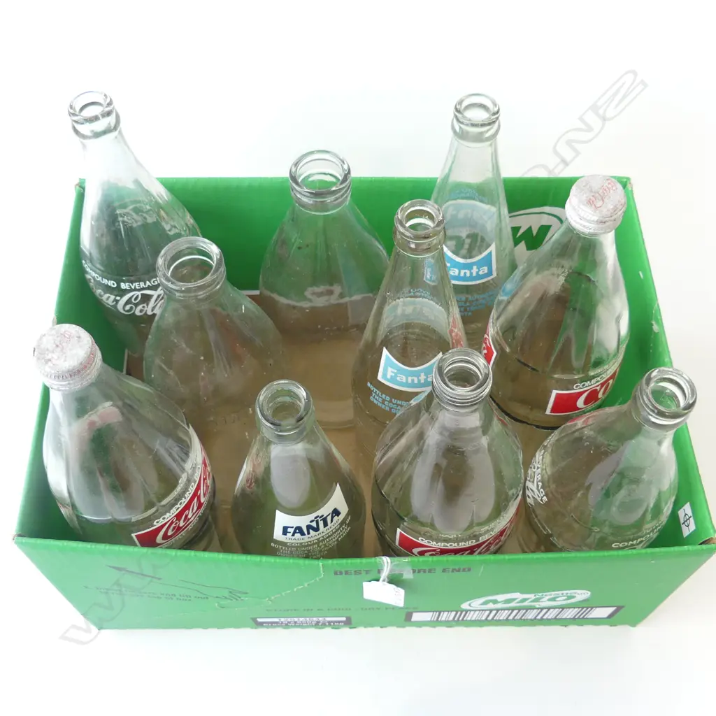 TEN VINTAGE FANTA & COKE & LARGE MILK BOTTLES, H.300MM Image 1++