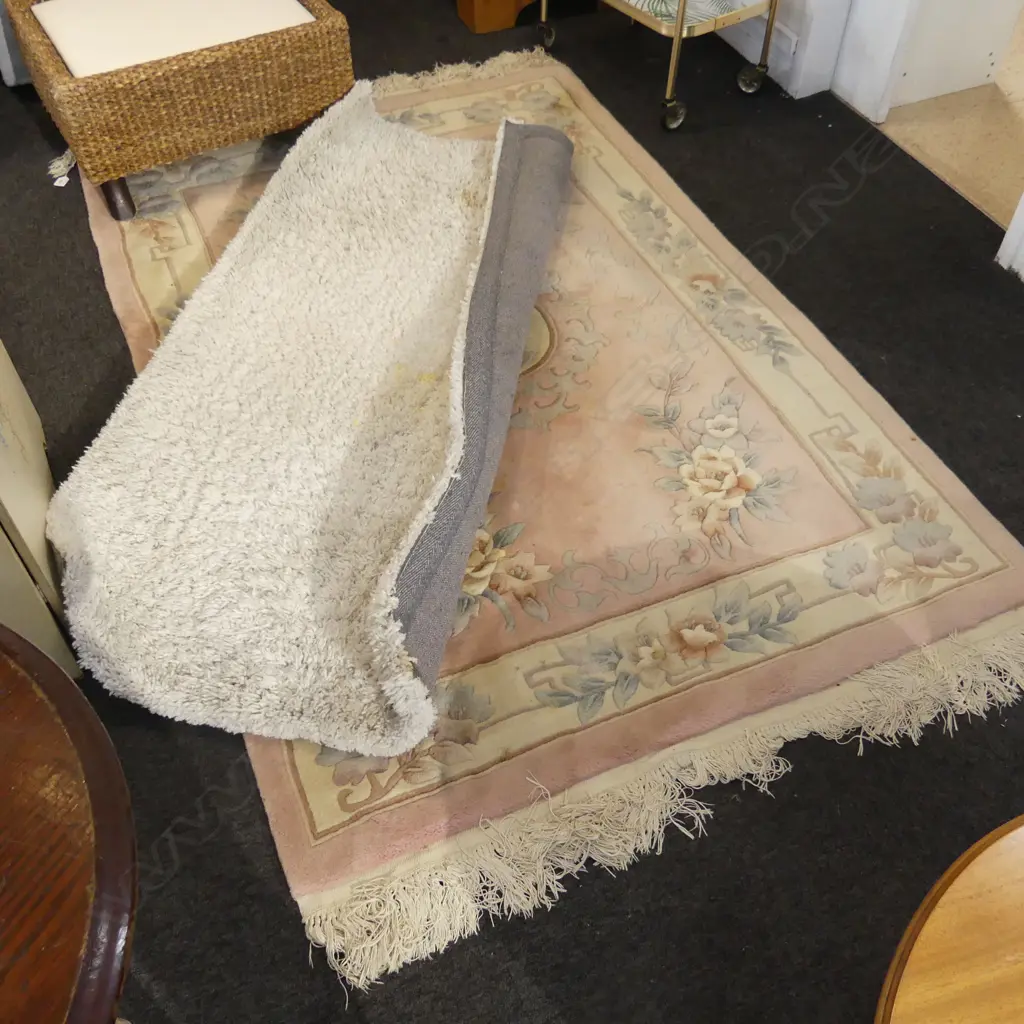 2 RUGS; CHINESE 1900x1250mm, WHITE SHAGGY 1500x800mm STAINS Image 1++