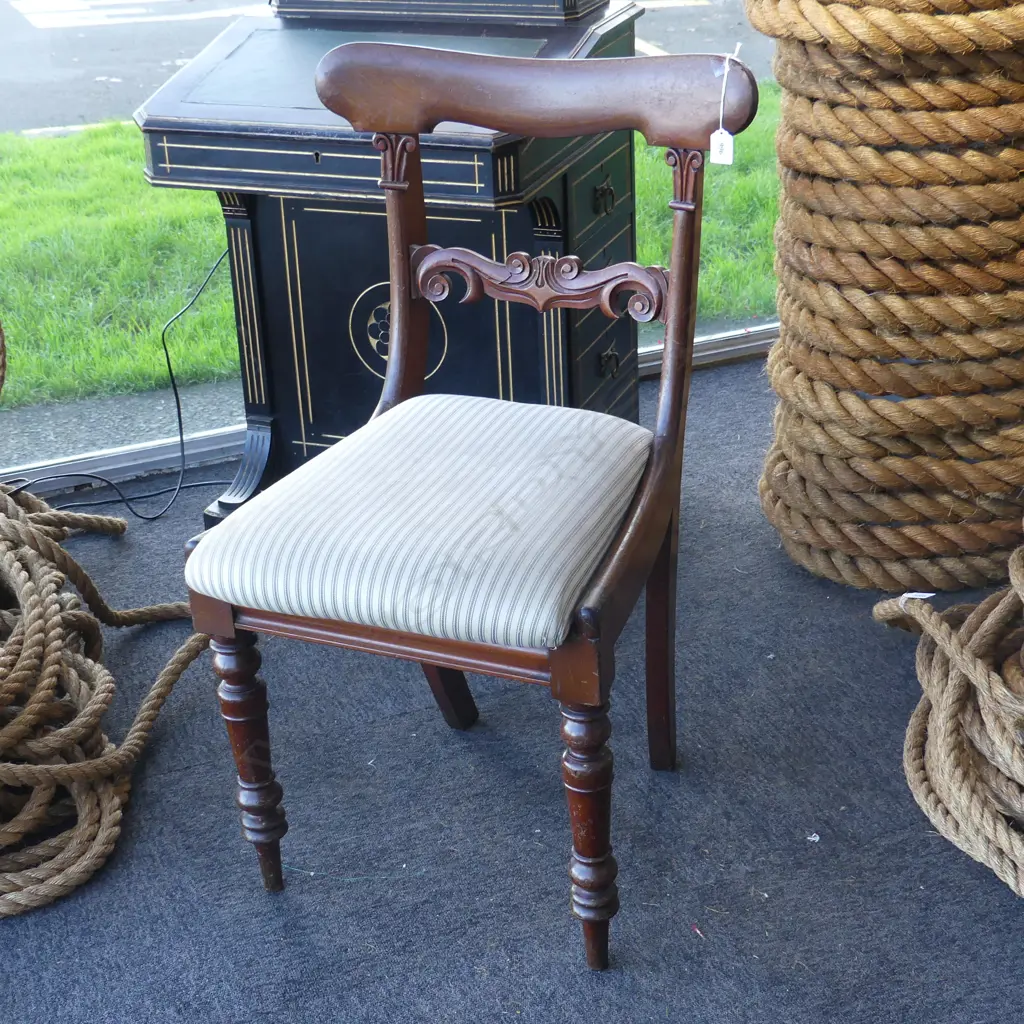 19thC DINING CHAIR, TICKING SEAT STAINED Image 1++
