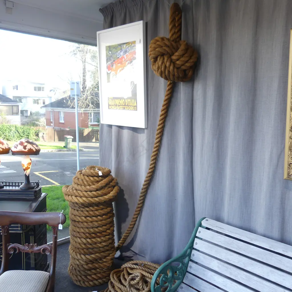 OLD 2" THICK ROPE LENGTH with monkey fist end. 20+mtrs Image 1++