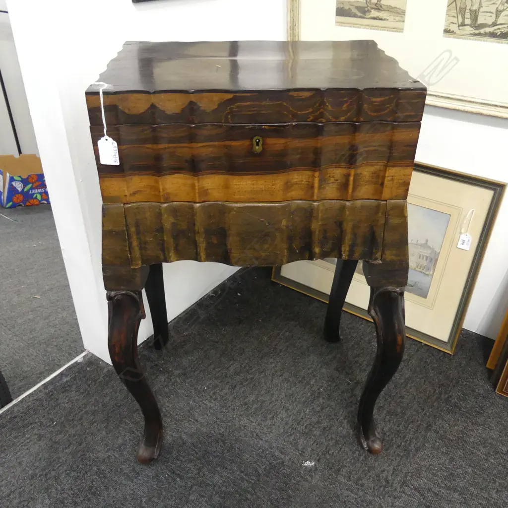 ANTIQUE STINKWOOD SEWING WORKBOX & CONTENTS H650 L400MM Image 1++