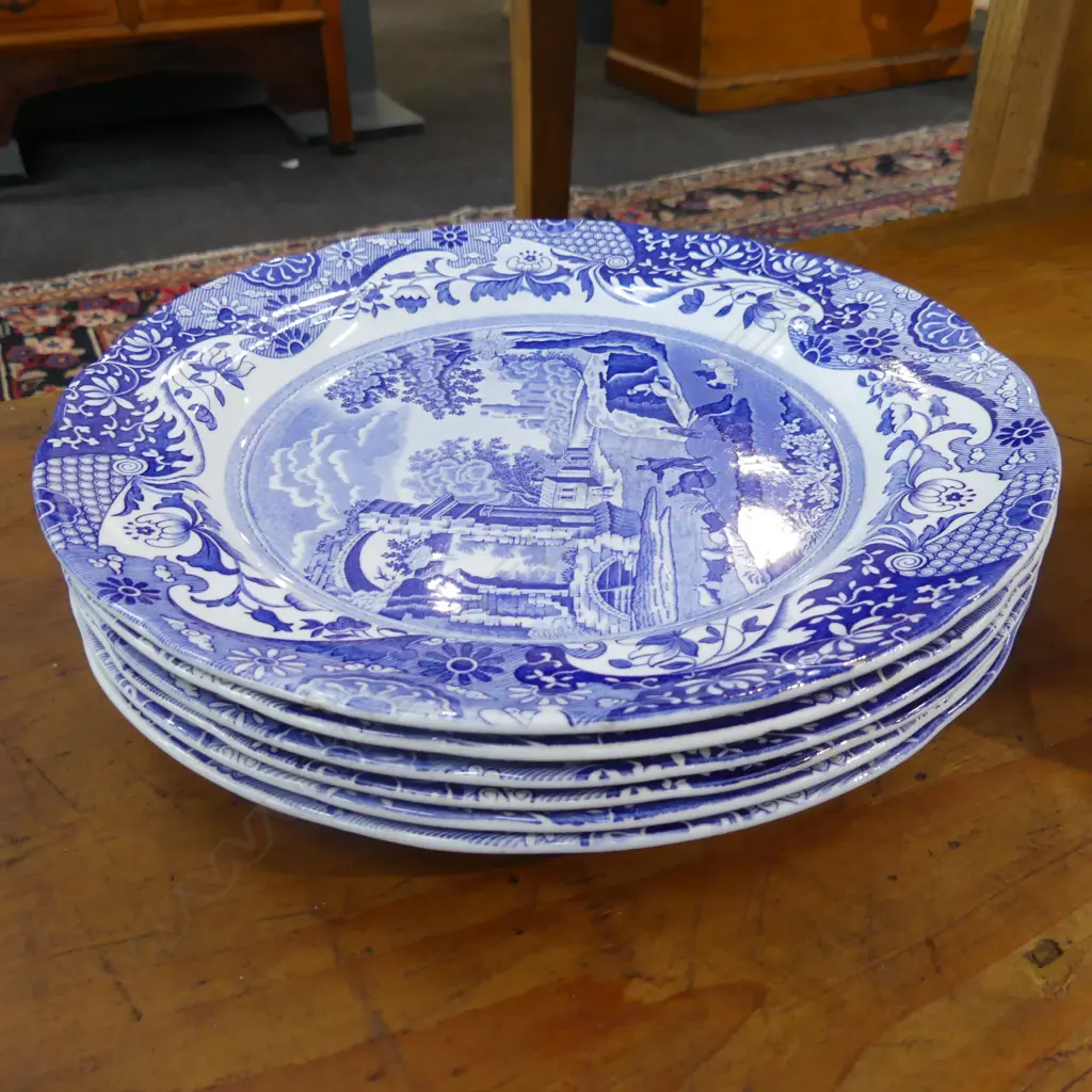 6 COPELAND SPODE ITALIAN PATTERN DINNER PLATES 265mm dia 1 w. 90mm hairline Image 1++