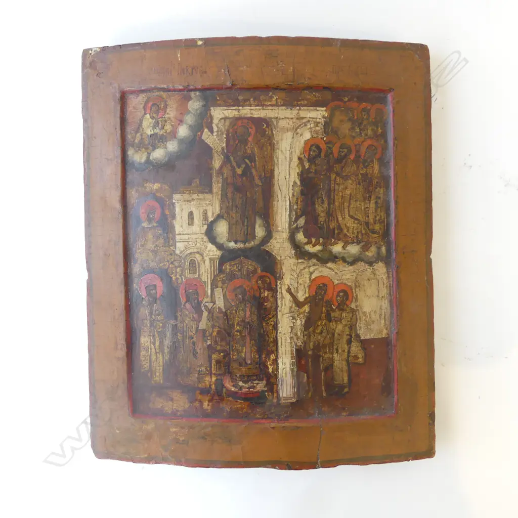 RUSSIAN ICON ON CURVED WOODEN PANEL 325x270mm Image 1++