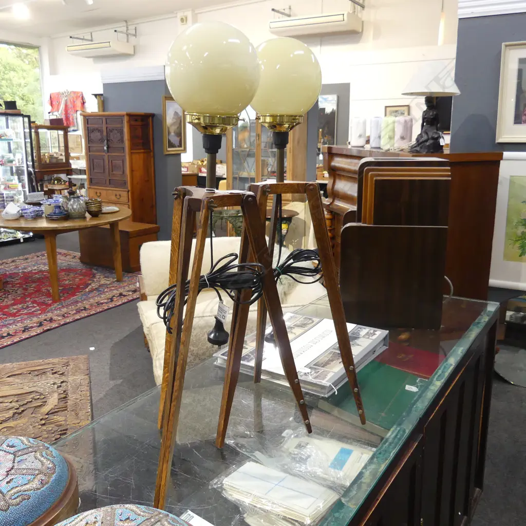 PR WOODEN TRIPOD LAMPS wired by Eunice Taylor Ltd. H.770mm Image 1++
