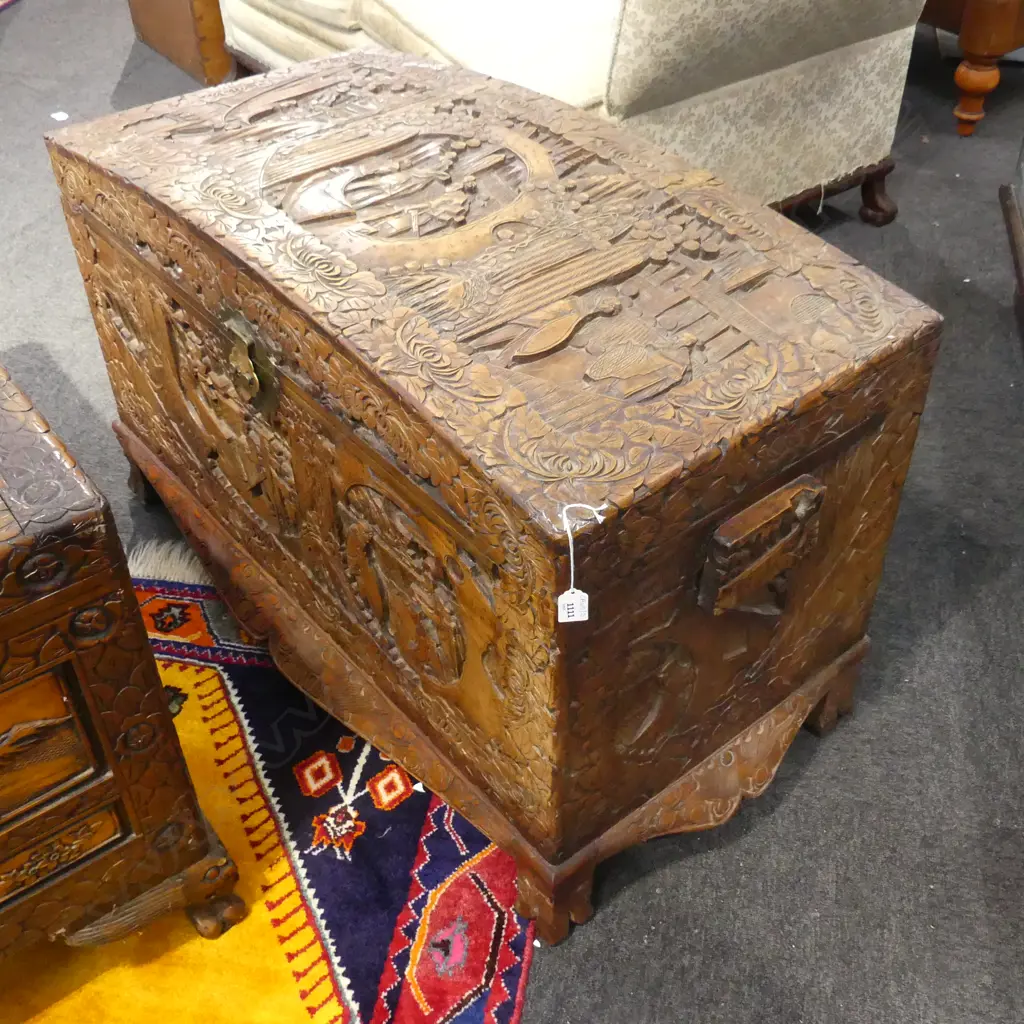 ORIENTAL CARVED CAMPHOR CHEST 1100x550x640mm Image 1++