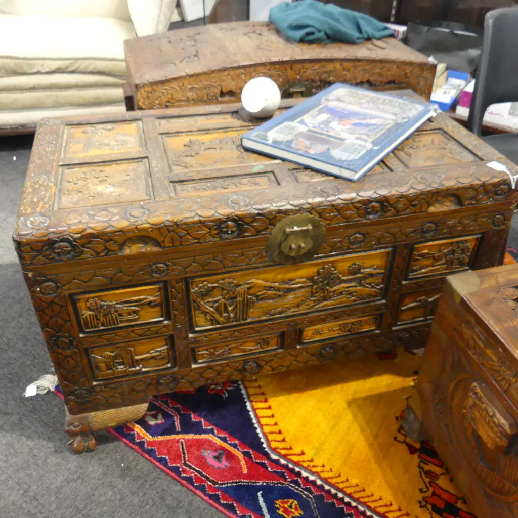 ORIENTAL CARVED CAMPHOR CHEST 1050x570x600mm Image 1++