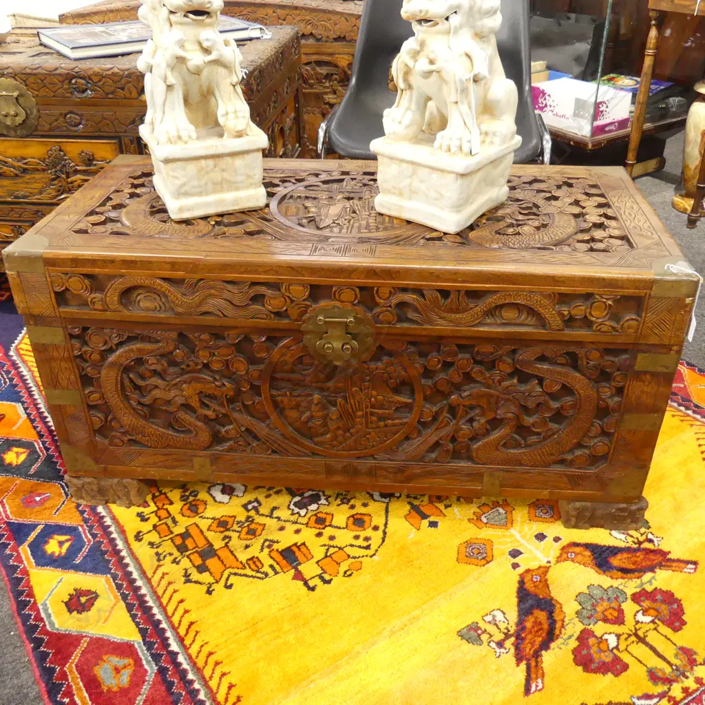 ORIENTAL CARVED CAMPHOR CHEST 1000x450x470mm Image 1++