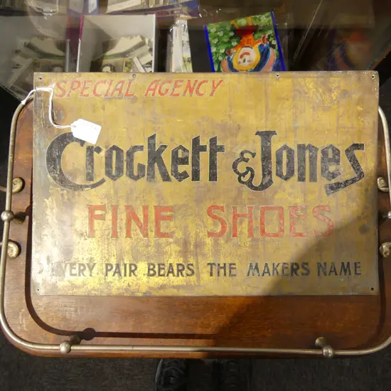 VINTAGE BRASS CROCKETT & JONES SHOE ADVERTIZING SIGN H280 L430MM