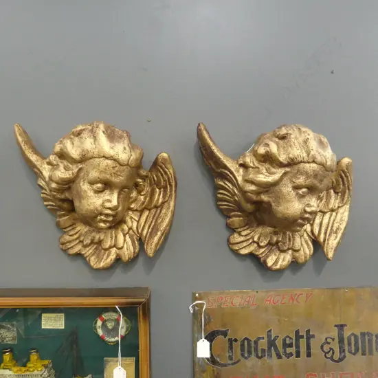 PR GOLD PAINTED PAPIER MACHE ANGEL HEADS H.270mm