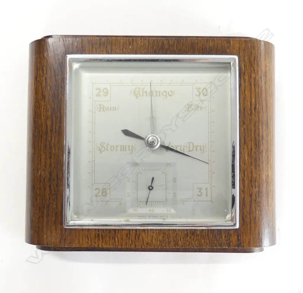 VINTAGE DECO OAK WALL BAROMETER H170MM Image 1++